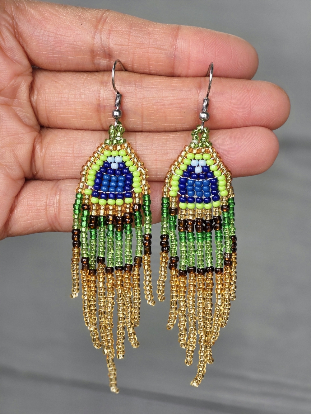 Handmade Peacock Boho Fringe Beaded Earrings